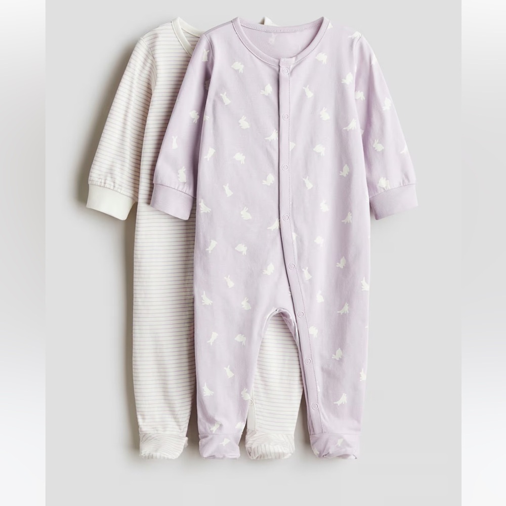 H&M Lavender and Cream Baby Onesies Set with bunnies.